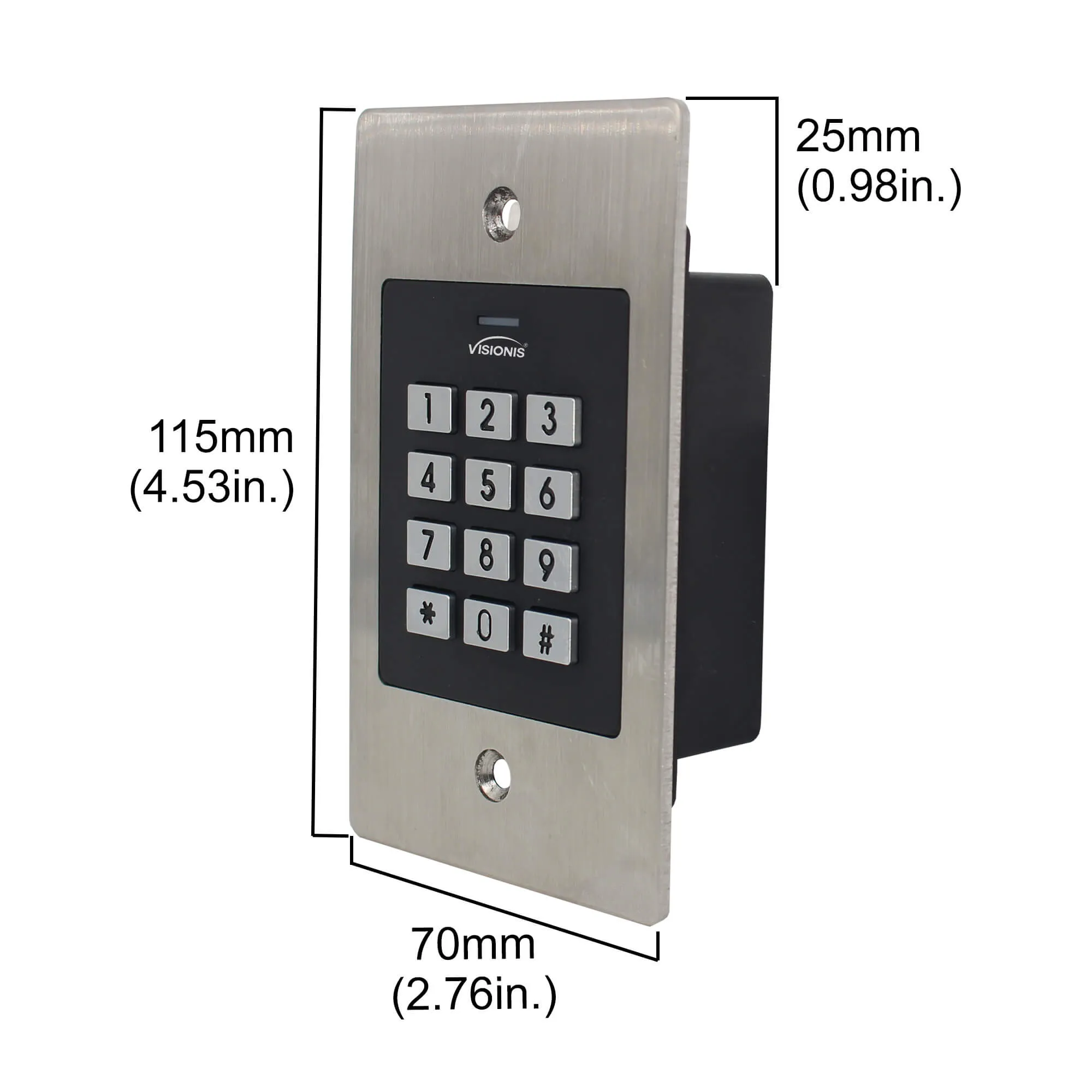 Visionis VIS-3029 – Indoor   Outdoor Rated IP66 Metal Access Control Standalone   Keypad   Card Reader Standalone   Wiegand 26   1000 EM Cards   Flush Mount Design