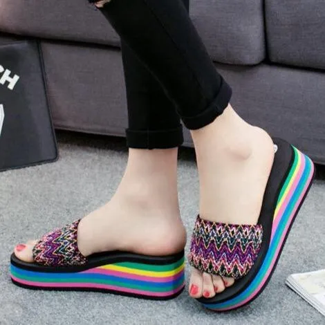 Women indoor outdoor summer beach slide colorful platform sandals