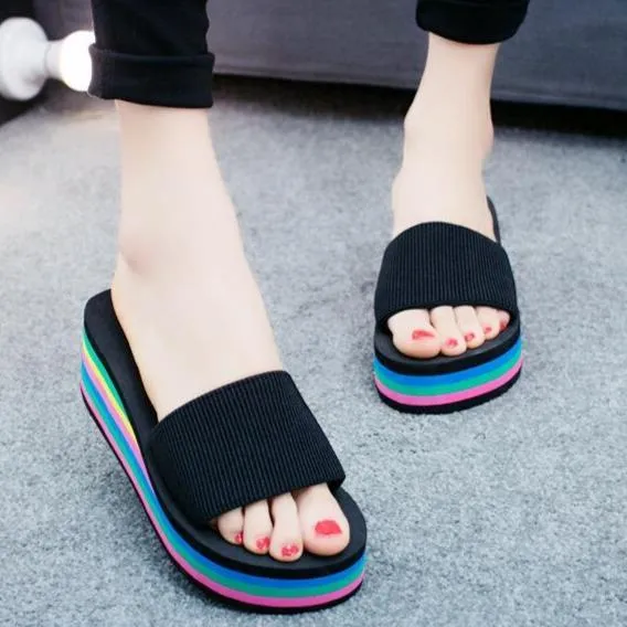 Women indoor outdoor summer beach slide colorful platform sandals