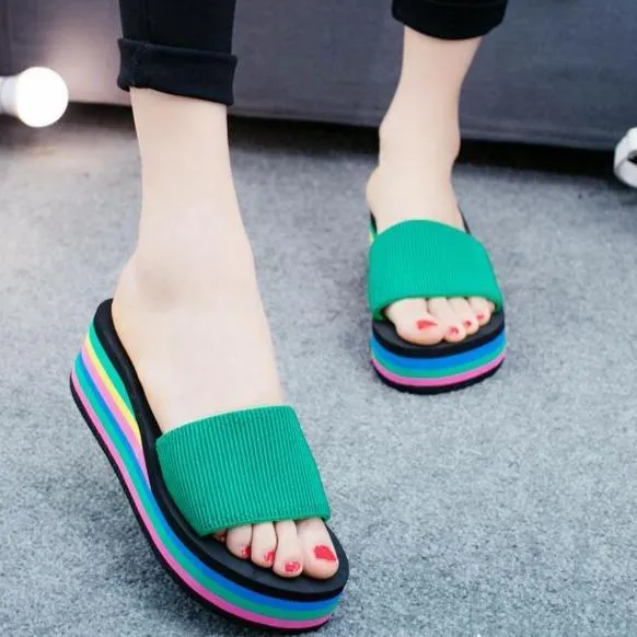 Women indoor outdoor summer beach slide colorful platform sandals