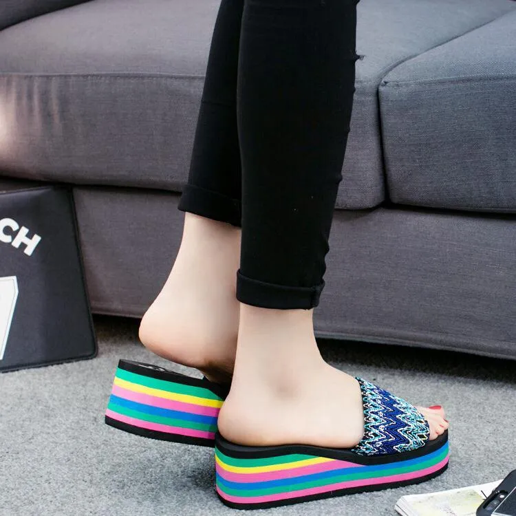 Women indoor outdoor summer beach slide colorful platform sandals