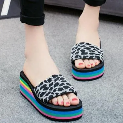 Women indoor outdoor summer beach slide colorful platform sandals