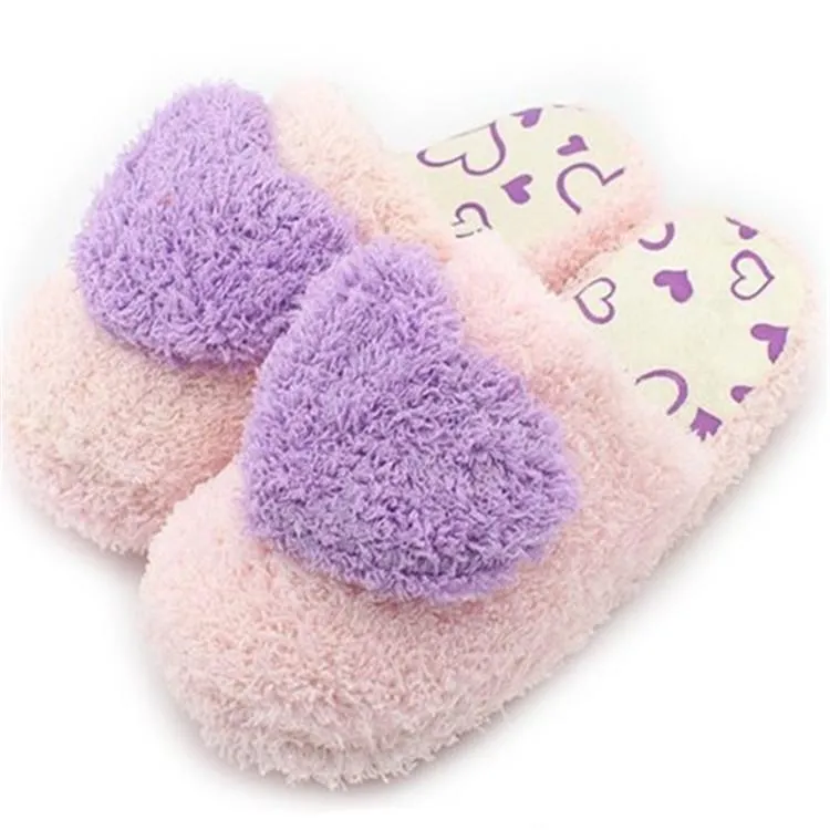 Women's cute heart slippers soft plush warm house shoes